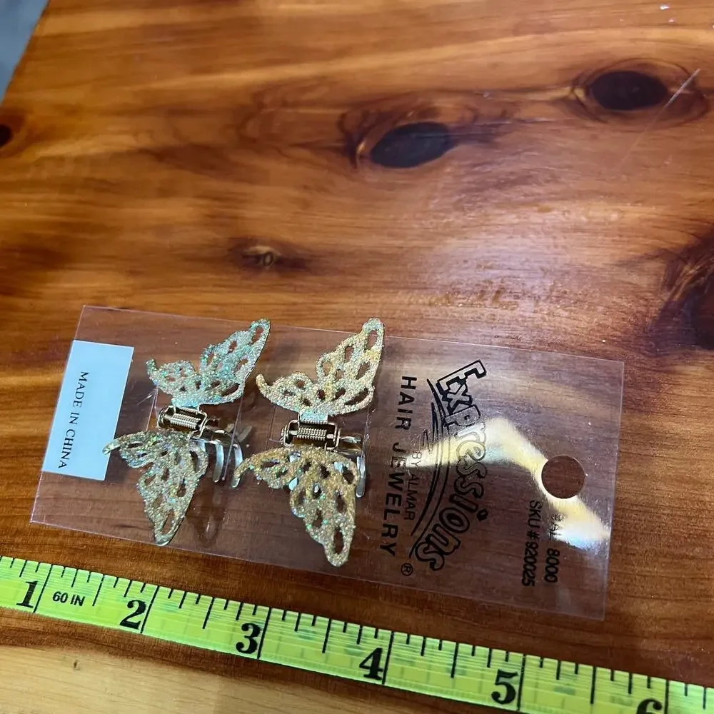 Vintage Hair Jewelry Butterfly Clips Barrette Glitter Expressions Y2K 90's Metal